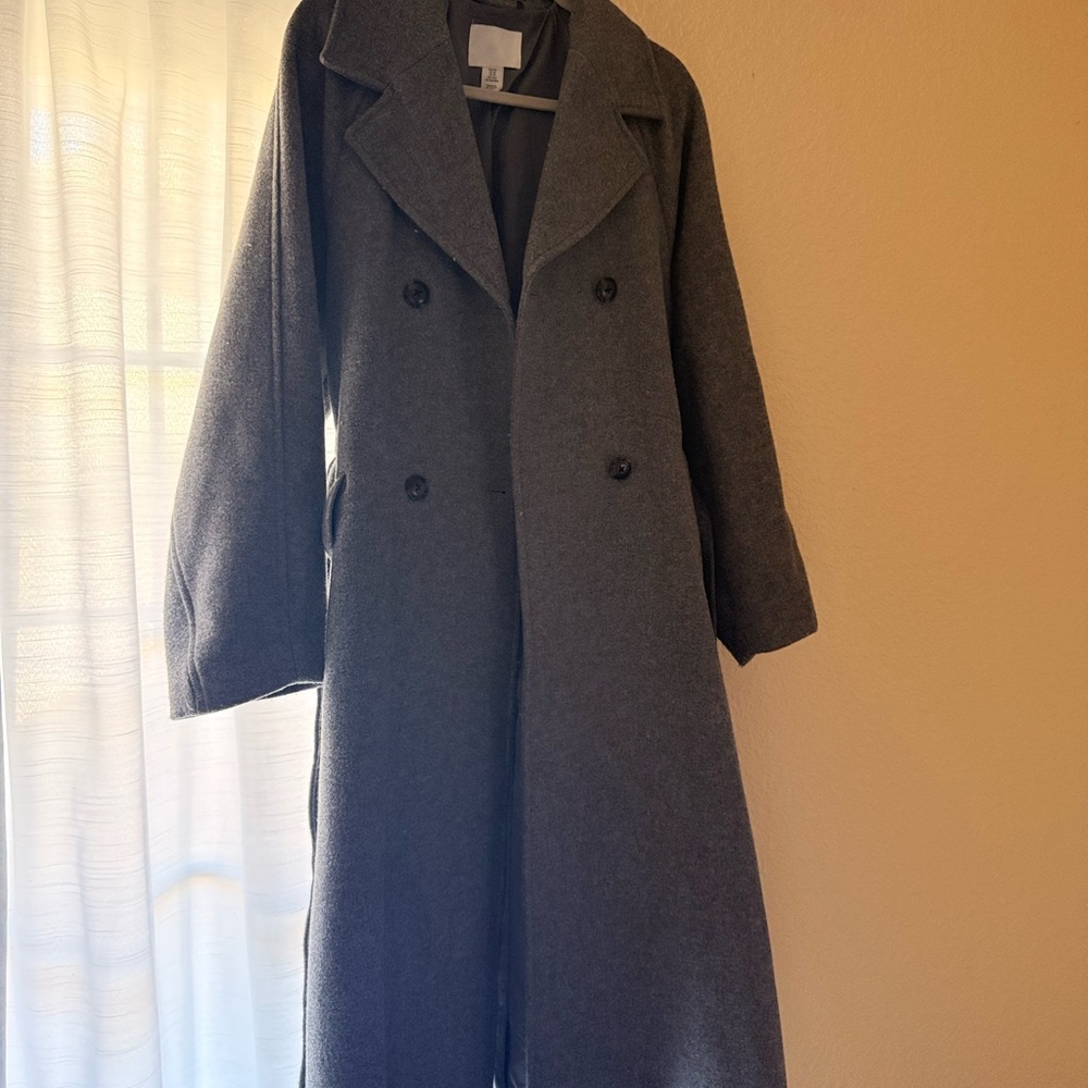 H&M Charcoal Double-Breasted Trench Coat